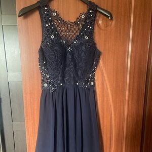 Evening high low dress blue color